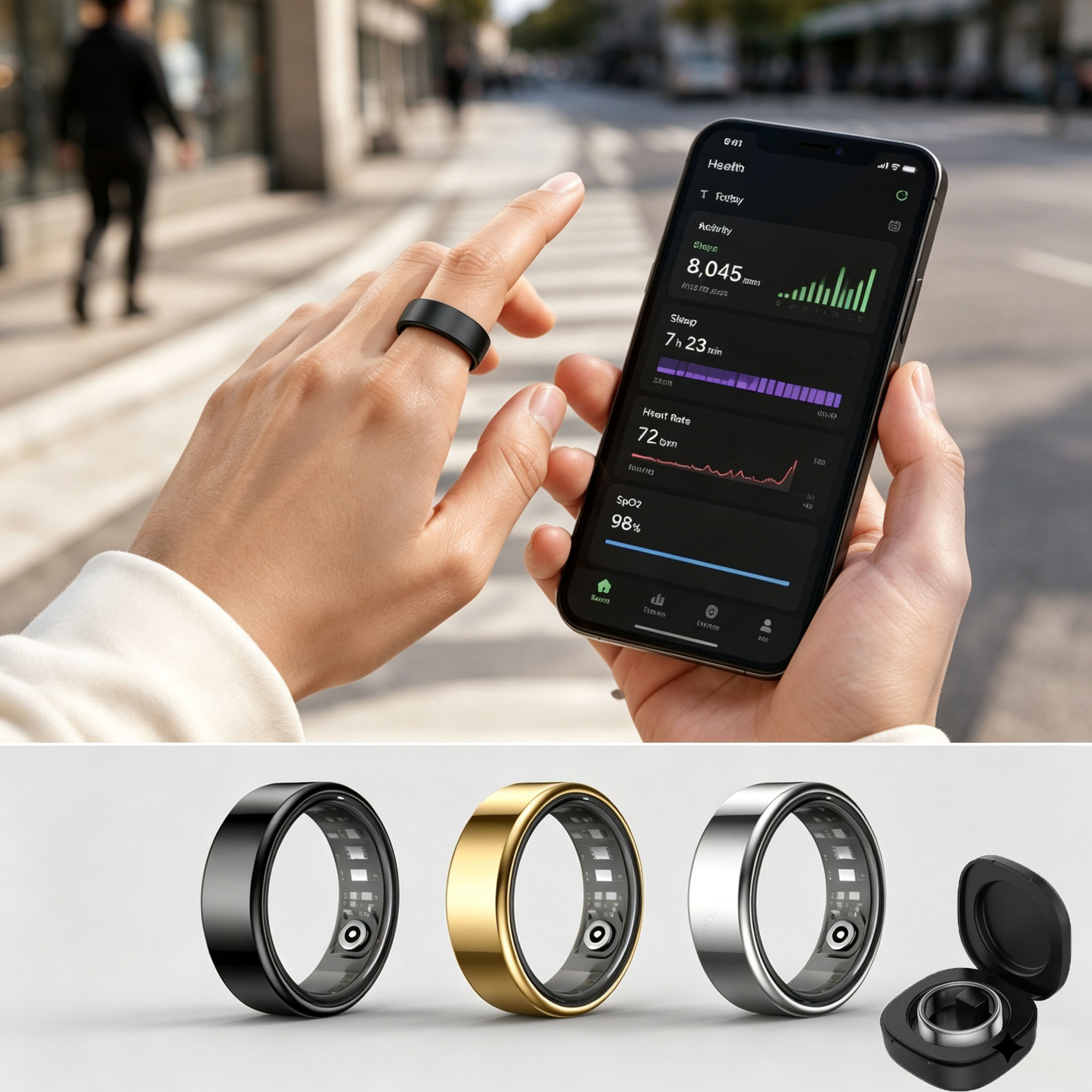Blood Pressure Monitor - Bague connectée pour hommes et femmes,